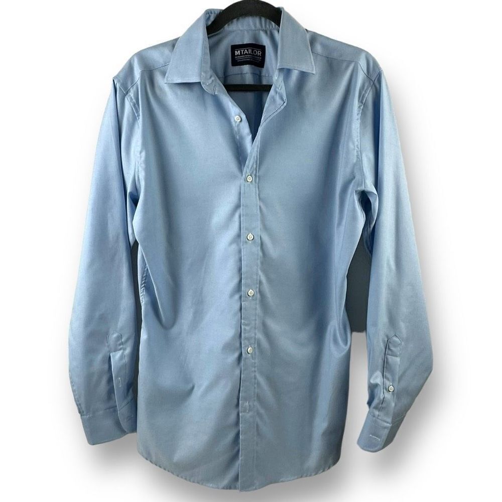 MTailor Men’s Size L Long Sleeve Dress Shirt‎ Light Blue 100% Cotton